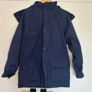 Eddie Bauer Vintage 90 Full Zip removable hood coat parka Large Navy wool Barn